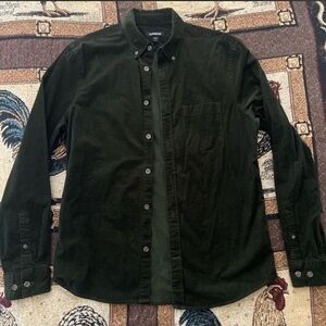 Express Men's Dark Olive Green Corduroy Button-Down Shirt